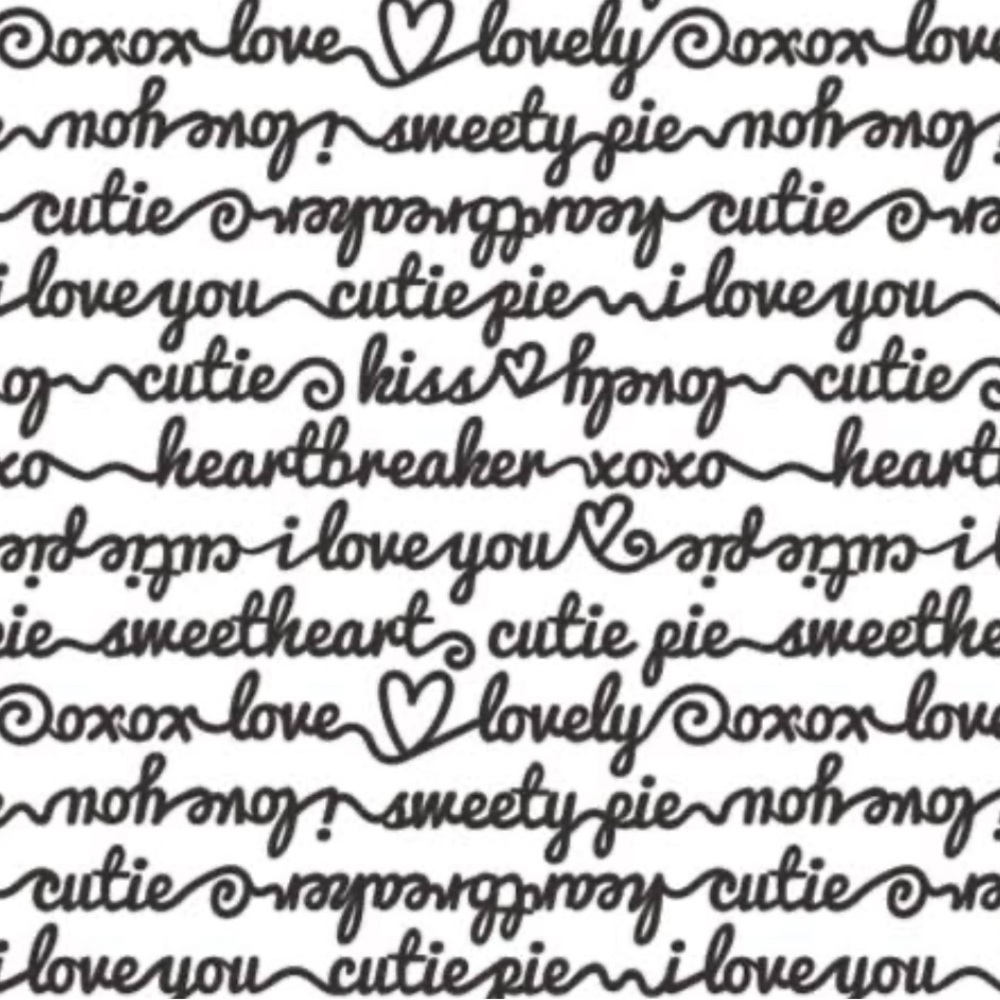 White words of Affection- Black and White Love Script- by Camelot Fabric -cotton